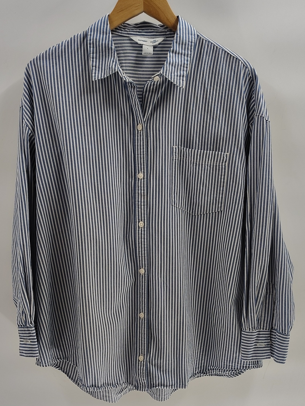 Old Navy Button Down Boyfriend Blue Stripe Long Sleeve Large